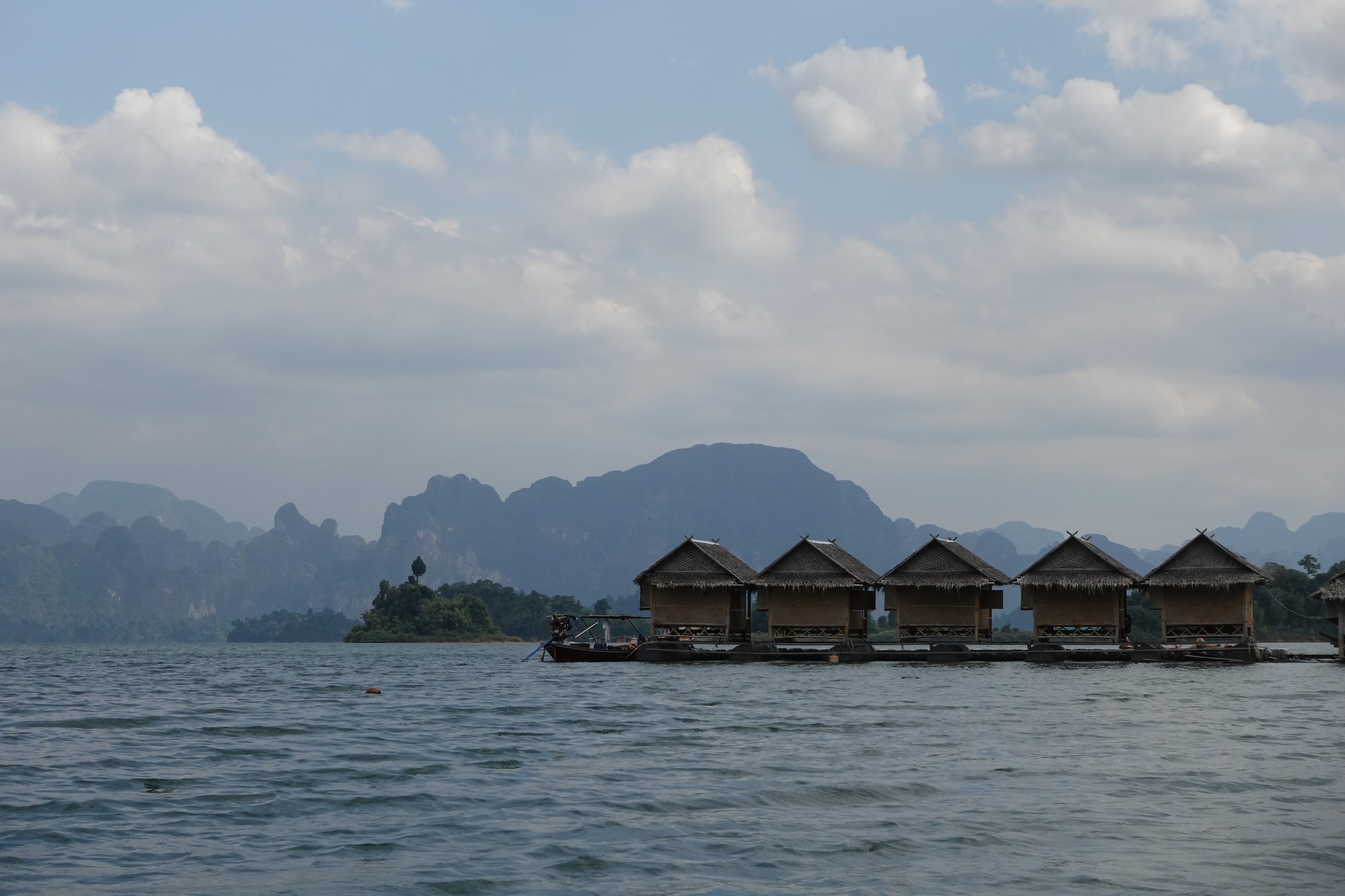 A photo of the public floating bungalows in Khao Sok National Park.